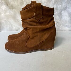 Aldo brown suede leather ankle boots 3” heels wedge SZ9 .
